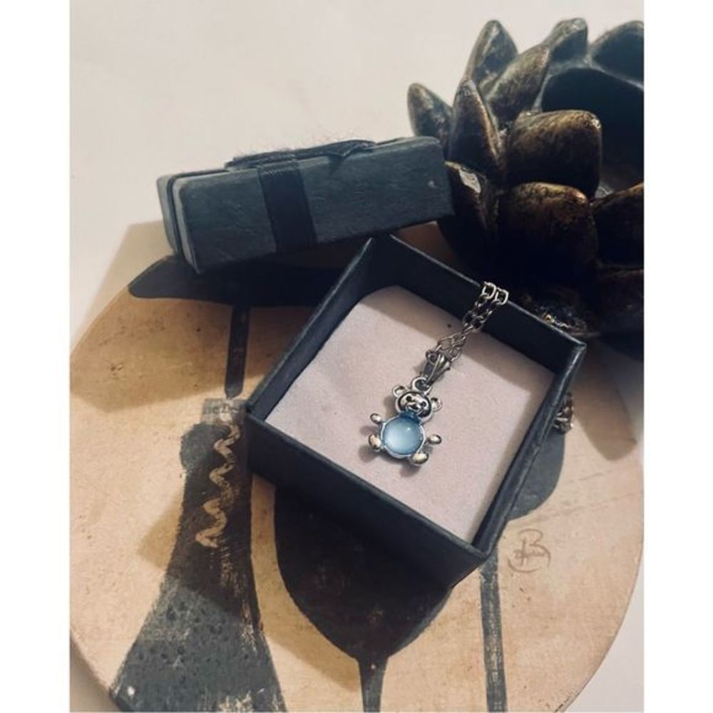 SILVER BLUE BEAR CRYSTAL NECKLACE